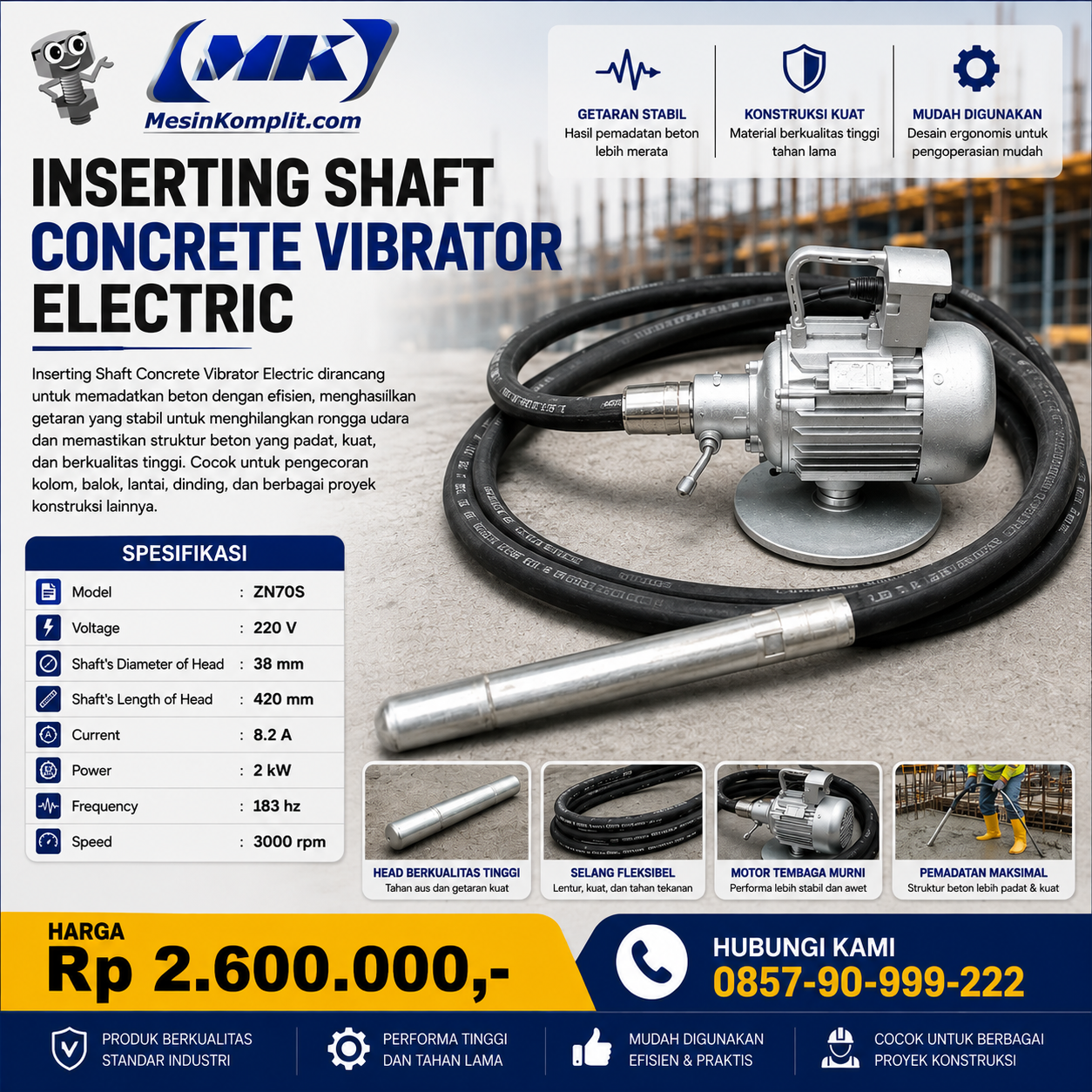 Vibrator Beton Listrik 1P...